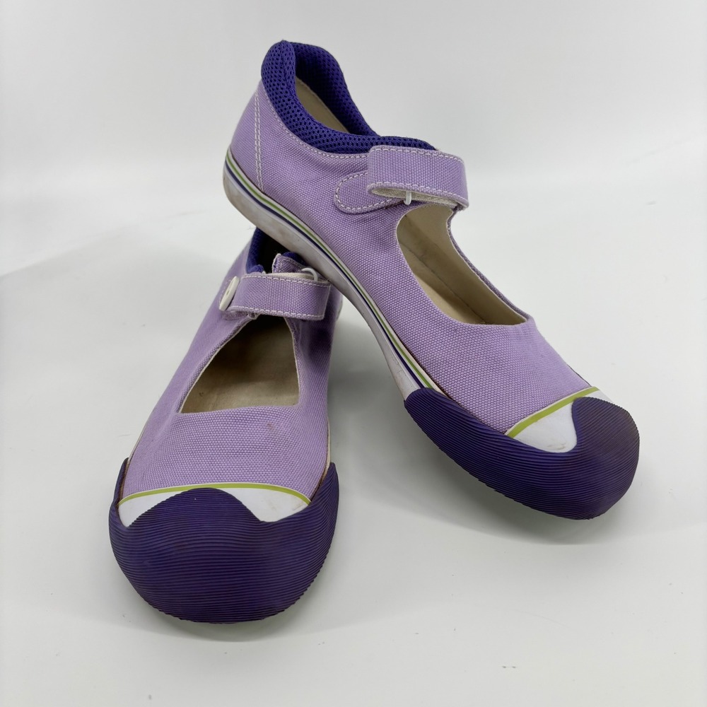 Lands End Kids Purple Canvas Mary Jane Sneakers Hook and Loop Strap Shoes Size 4